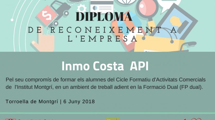 Diploma empreses InmoCosta Generalitat de Catalunya Ensenyament Ajuntament Torroella de MOntgri e Institut Torroella