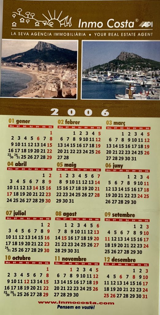 Segon calendari Inmocosta API L'Estartit-L'Escala tríptic de butxaca 2006-2007