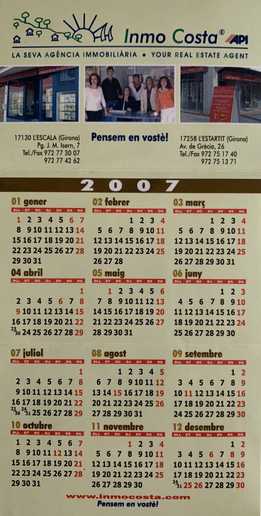 Segon calendari Inmocosta API L'Estartit-L'Escala tríptic de butxaca 2006-2007